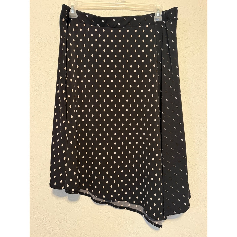 Chicos Black White Polka Dot Asymmetric Midi Skirt Size 3 XL 16/18 Handkerchief
